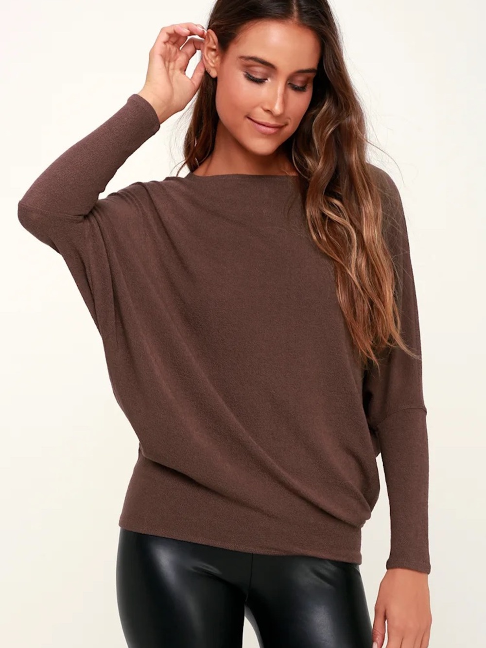 Verla Washed Plum Purple Dolman Sleeve Sweater Top
